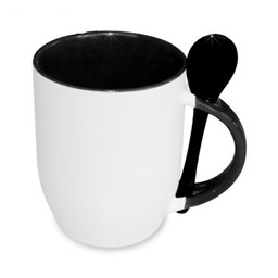 Toon details voor Subli Spoon Mug Zwart - beker 330 ml. + lepel Afbeelding van Subli Spoon Mug Zwart - beker 330 ml. + lepel