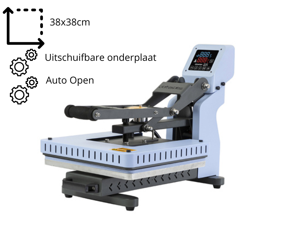 Afbeelding van Craft Express Automatische pers met uitschuifbare lade - Lightblue transferpers 38 x 38 cm.